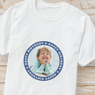 Happy Birthday Simple Modern Custom Photo T-Shirt