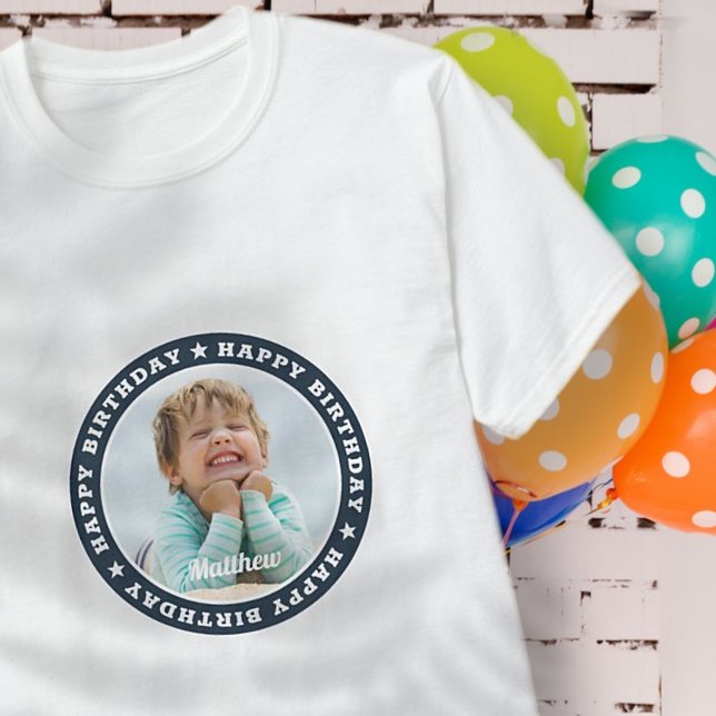 Happy Birthday Simple Modern Custom Photo T-Shirt (Creator Uploaded)