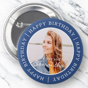 Happy Birthday Simple Preppy Modern Custom Photo 2 Inch Round Button
