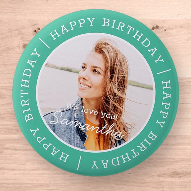 Happy Birthday Simple Preppy Modern Custom Photo 2 Inch Round Button (Creator Uploaded)