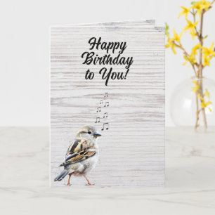 Happy Birthday Singing Bird Rustic Wood Grain  Card