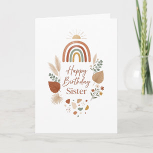 Happy Birthday Sister Boho Rainbow Greeting Card