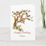 Happy Birthday Sister Card<br><div class="desc">This birthday card is perfect for a special sister. This is a re-coloured vintage image of two little girls in Victorian dresses and bonnets sitting on the limb of an apple tree. The text on the front and on the inside can be personalized as desired, making this card suitable for...</div>