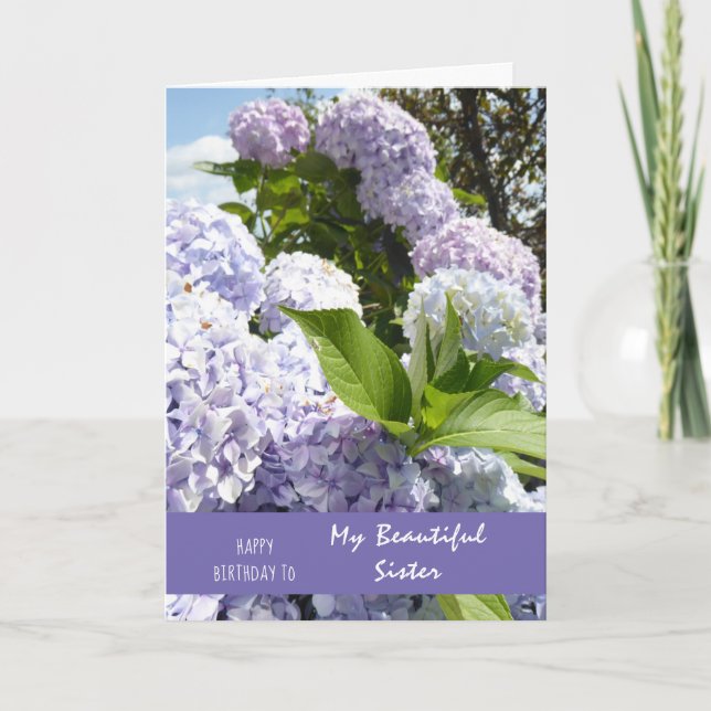 Happy Birthday Sister Hydrangea Flowers Card (Front)