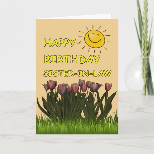 Happy Birthday Sister-In-Law Sun and Flowers Card (Front)