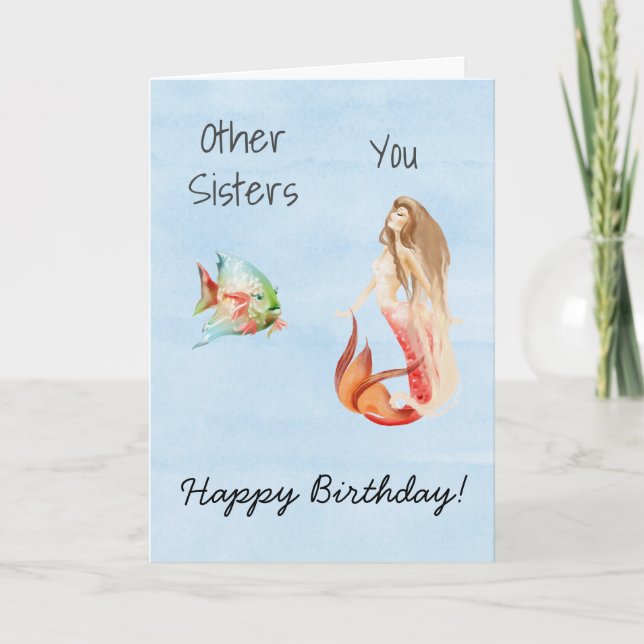 Happy Birthday Sister Mermaid Lover  Card (Front)
