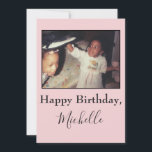 Happy birthday sister pink photo card<br><div class="desc">A personalized birthday greeting for your sister.  Set upon a pink background with black text,  personalize as you wish.  Even adjust the border to suit your photo.  Easily fill in the template.  Customize your birthday card today!

Stock Photo: Family Album</div>
