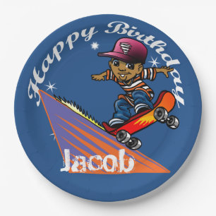 Happy Birthday Skateboarder Paper Plate