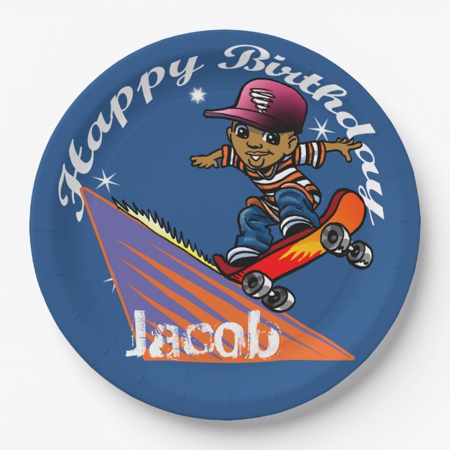 Happy Birthday Skateboarder Paper Plate (Front)