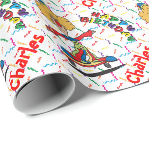Happy Birthday Skating Clown   Personalize Wrapping Paper