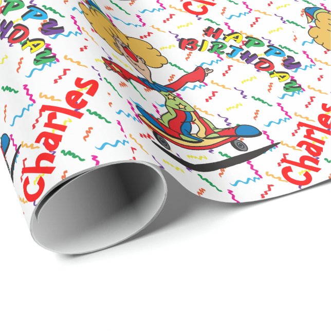 Happy Birthday Skating Clown | Personalize Wrapping Paper (Roll Corner)