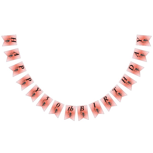 Happy Birthday Skeleton Holding Red Rose on Stem Bunting Flags (All)