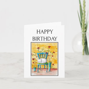 Happy Birthday, Sleeping Folk Art Cat Print Card