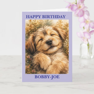 Happy Birthday Sleepy Puppy blue Card