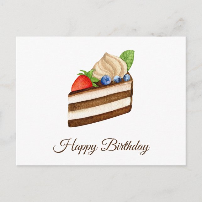 Happy Birthday Slice of Chocolate Berry Cake Postcard (Front)