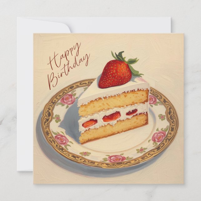 Happy Birthday Slice of Strawberry Cake Card (Front)