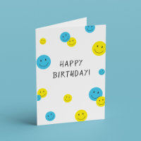 Happy Birthday Smiling Faces Blue Yellow