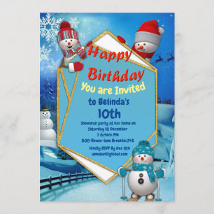 Happy Birthday Snowman Party Invitation