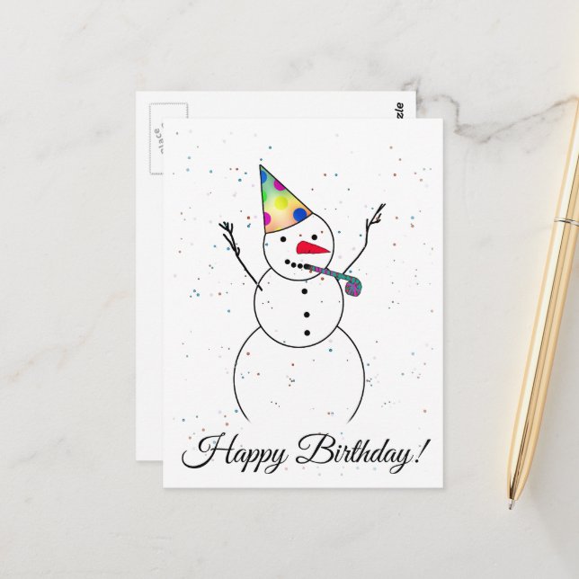 Happy Birthday! Snowman Postcard (Front/Back In Situ)