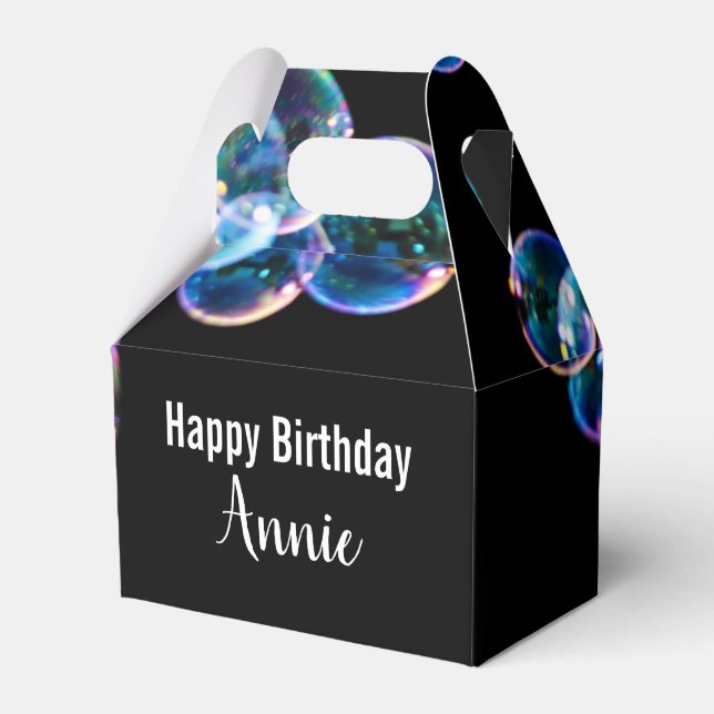 Happy Birthday Soap Bubbles with Custom Name Favor Box (Front Side)