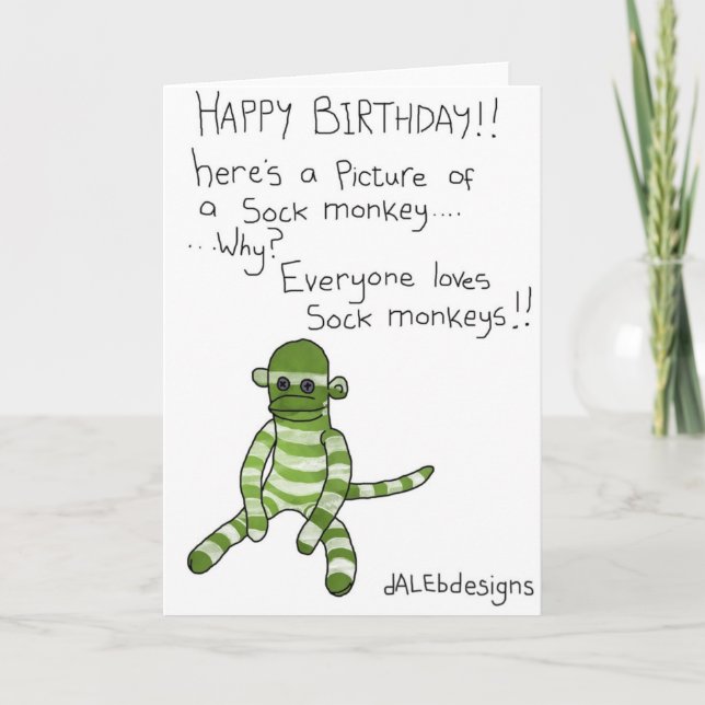 Happy Birthday! Sock Monkey Greetings Card (Front)