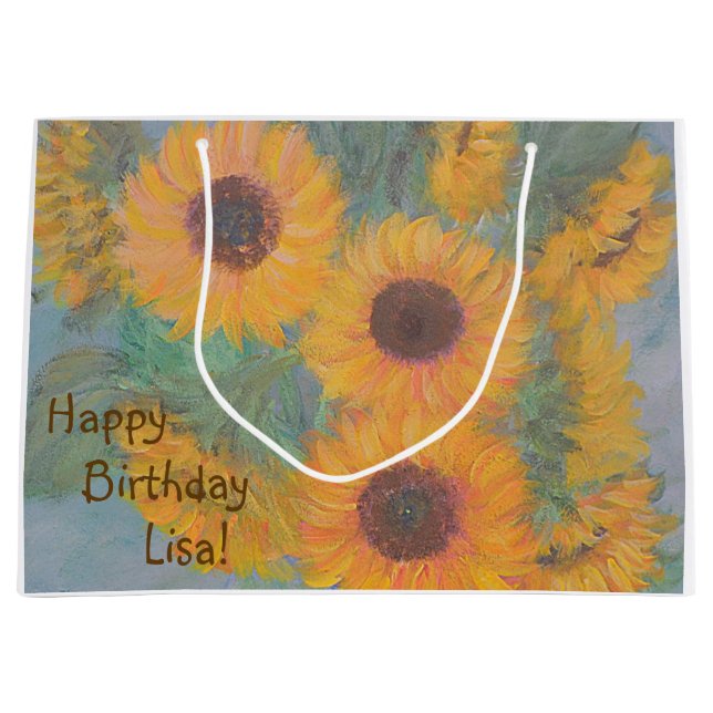 Happy Birthday Soft Sunflower Large Gift Bag (Front)