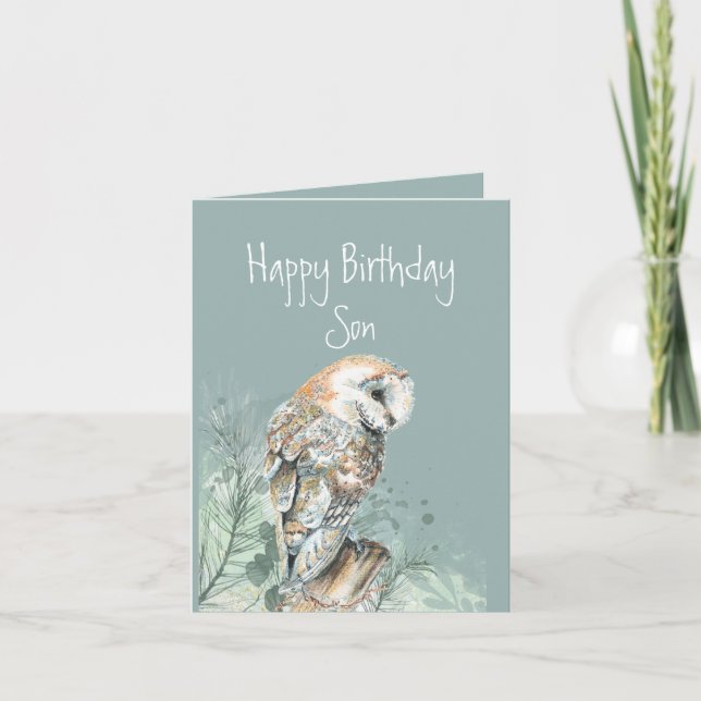 Happy Birthday Son  Barn Owl  Holiday Card (Front)