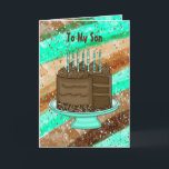 Happy Birthday Son Card<br><div class="desc">Teal and brown Happy Birthday Card for a son. Cute hand drawn graphics of chocolate cake, candles and gifts.</div>