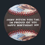 Happy Birthday Son. Custom Photo Baseball<br><div class="desc">A heartfelt gift that honours the bond between generations. This personalized baseball features a photo of Dad and son and the touching message:
“Every pitch you take,  I'm proud of you. Happy birthday,  son.” The other side features the son's name</div>