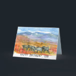 Happy Birthday Son Desert Mountain Cows Card<br><div class="desc">A happy birthday greeting card for a son decorated with a group of Black Angus cows grazing in the Nevada desert with mountains in the distance sketched with ink and watercolor with a grey-blue colour on the inside. You can customize the card for a different family member or friend and...</div>