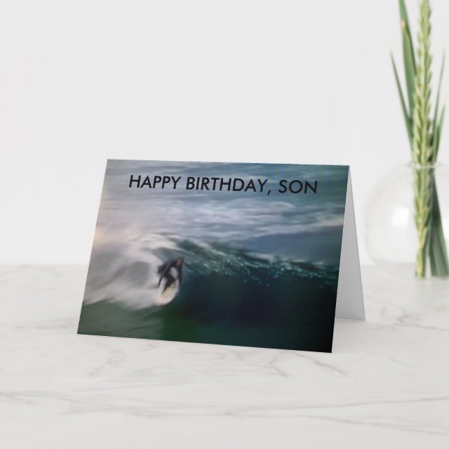 "HAPPY BIRTHDAY, SON" (SURFING AT THE BEACH) CARD (Front)