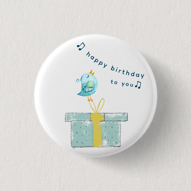Happy Birthday Song (Simple Little Bird 2) Teal  1 Inch Round Button (Front)