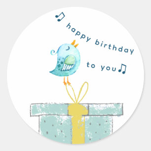 Happy Birthday Song (Simple Little Bird 2) Teal Classic Round Sticker