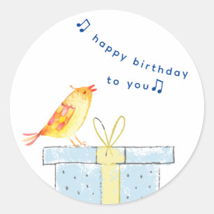 Happy Birthday Song (Simple Little Bird) Baby Blue Classic Round Sticker