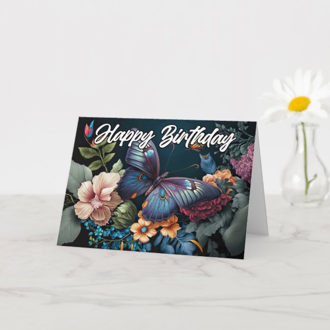 Happy Birthday | Sophisticated Butterfly Artwork Card (Small Plant)
