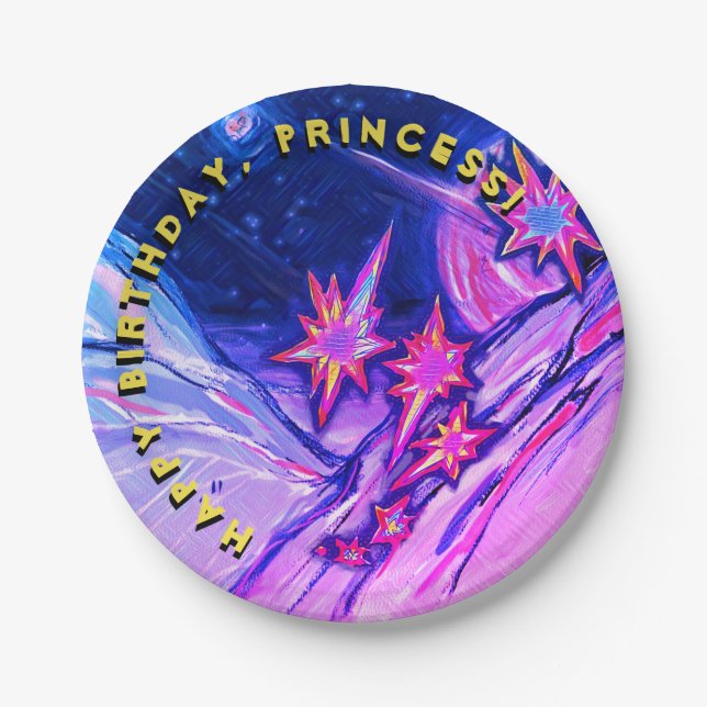 Happy Birthday Space Princess Paper Plate (Front)