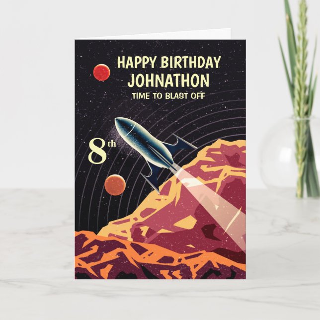 Happy Birthday Space Rocket Kids Child Personalize Card (Front)