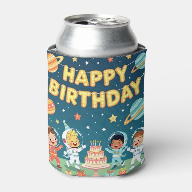 Happy birthday space theme can cooler (Can Front)