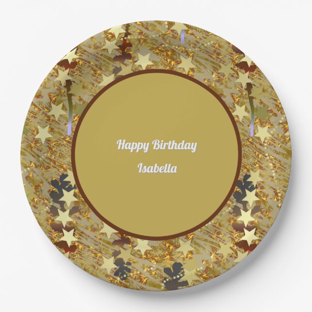 Happy Birthday Sparkle Stars Glitzy Any Age Party Paper Plate (Front)