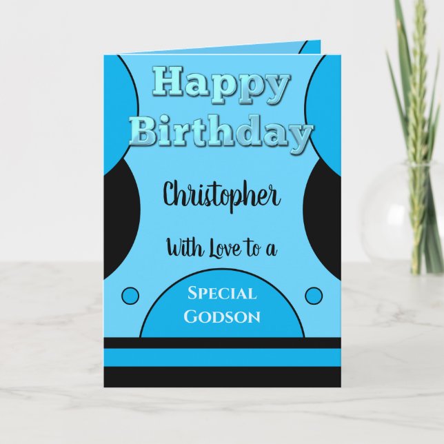 Happy Birthday special Godson blue and black Card (Front)