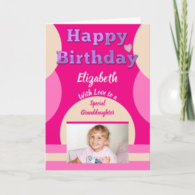 Happy Birthday special Granddaughter pink photo Card (Front)