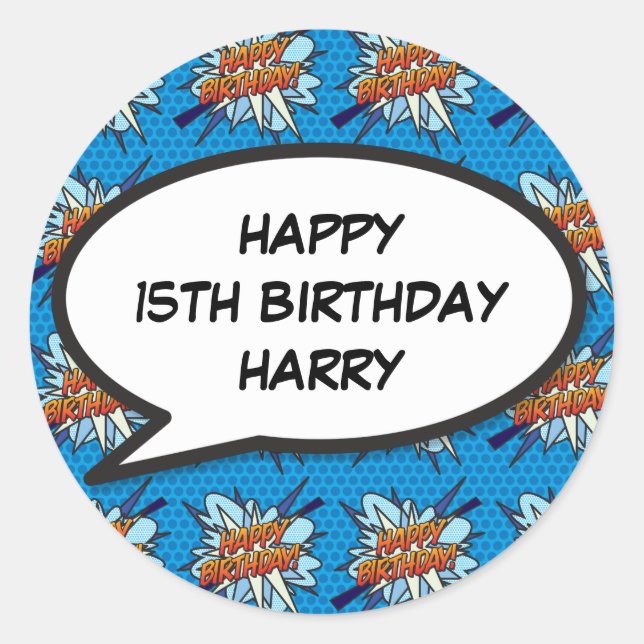 HAPPY BIRTHDAY Speech Bubble Fun Retro Comic Book Classic Round Sticker (Front)