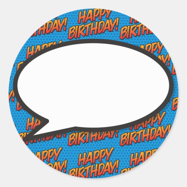 Happy Birthday Speech Bubble Fun Retro Comic Book Classic Round Sticker (Front)