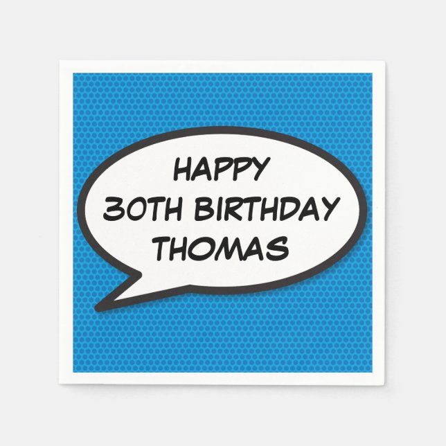 HAPPY BIRTHDAY Speech Bubble Fun Retro Comic Book Napkin (Front)