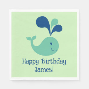 Happy Birthday Spouting Whale Party Napkin