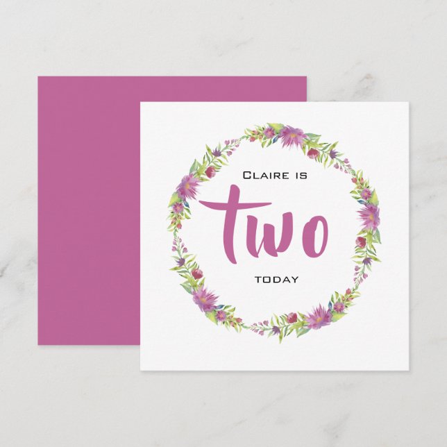 Happy Birthday spring flower wreath - Name and Age Invitation (Front/Back)