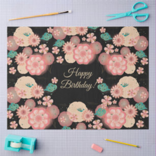 Happy Birthday - Spring Peach Flowers Garden Boho Tissue Paper