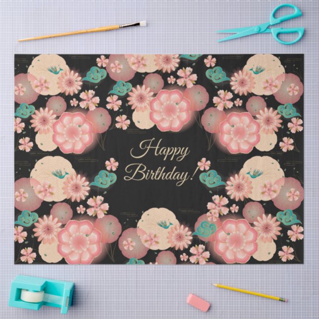 Happy Birthday - Spring Peach Flowers Garden Boho Tissue Paper (Craft)