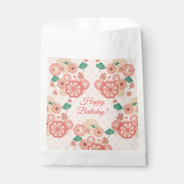 Happy Birthday - Spring Peach Flowers Garden Favour Bag (Front)