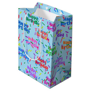 Happy Birthday Sprinkles On Aqua Medium Gift Bag